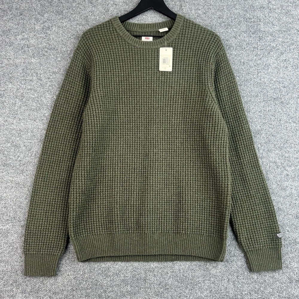 Levi Strauss Cable Knit Pullover Mens L Green Wool Blend Casual Long Sleeve NWT